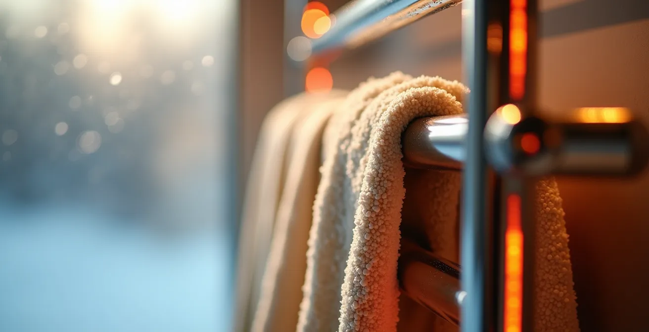 Gemütliches beheiztes Privatbad mit Handtuchheizkörper im Winter