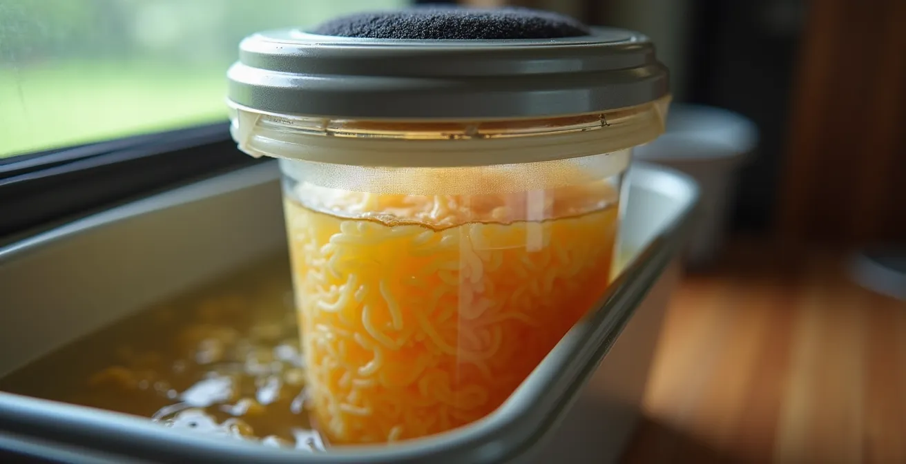 Kompakter Bokashi-Eimer mit Aktivkohlefilter für geruchsfreie Biomüllentsorgung im Wohnmobil