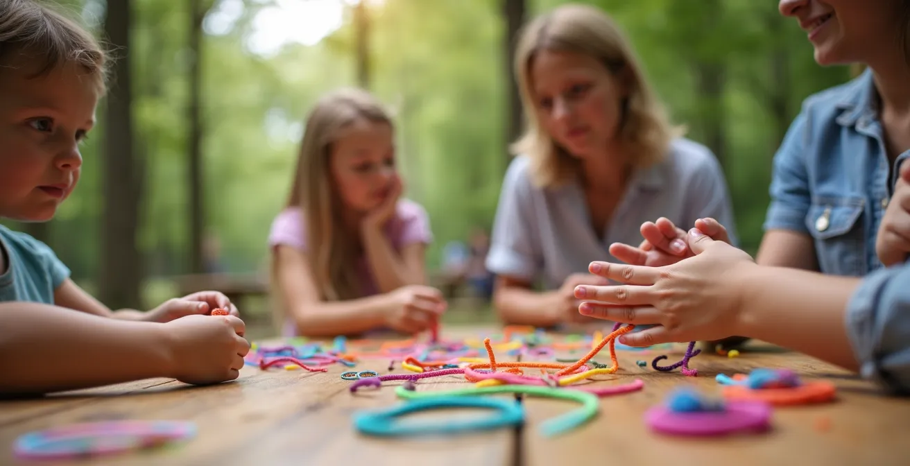 Familie beim Basteln im Animationsprogramm mit versteckten Kosten