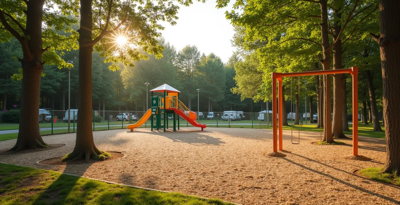 Sicherer, umzäunter Kinderspielbereich auf Premium-Campingplatz