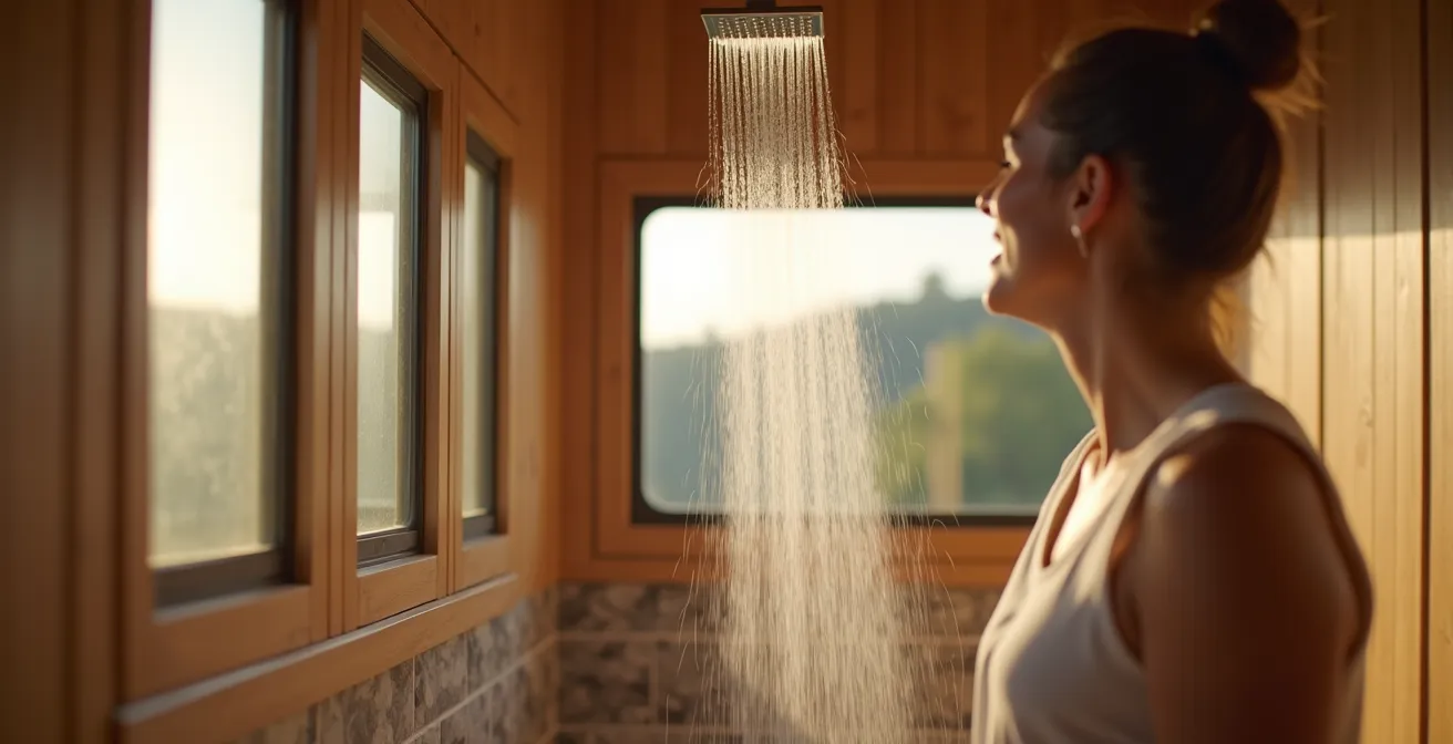 Luxuriöse Sanitäranlagen mit nachhaltiger Technologie auf einem Eco-Campingplatz