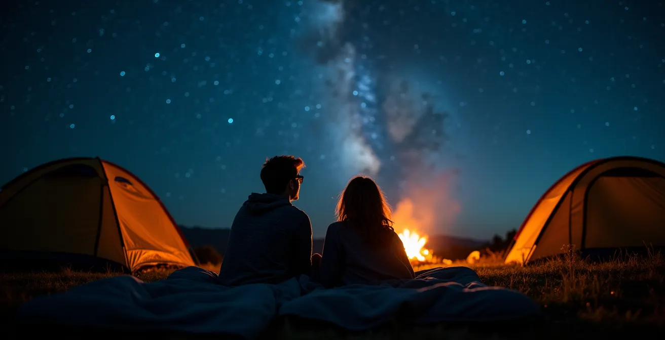 Camper beobachten Perseiden-Sternschnuppen von ihrem Zeltplatz aus
